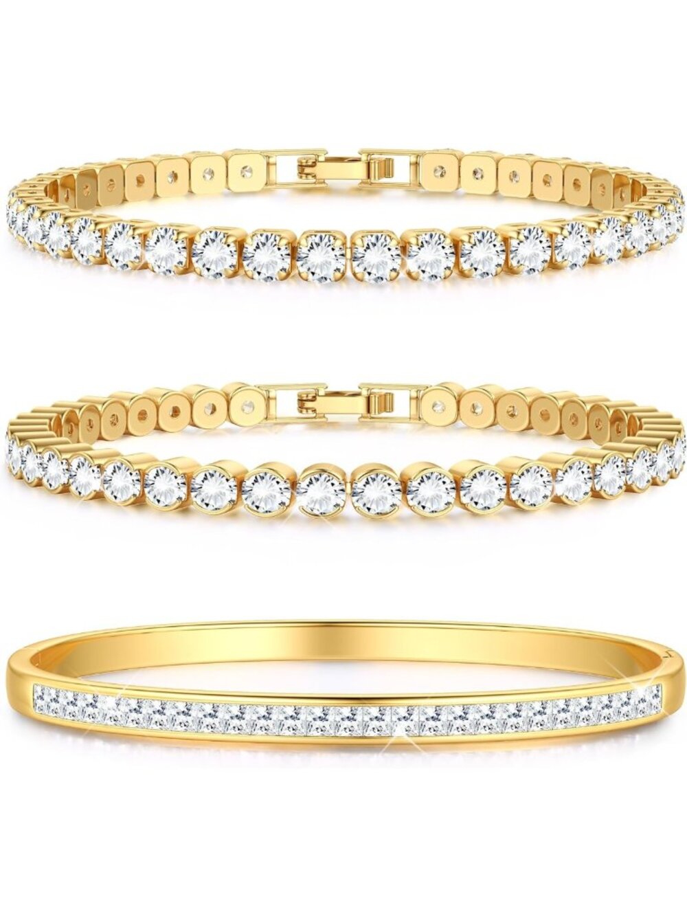 Elegant 18K Gold Plated Tennis Bracelet Set for Women - Stylish Bangle Jewelry
